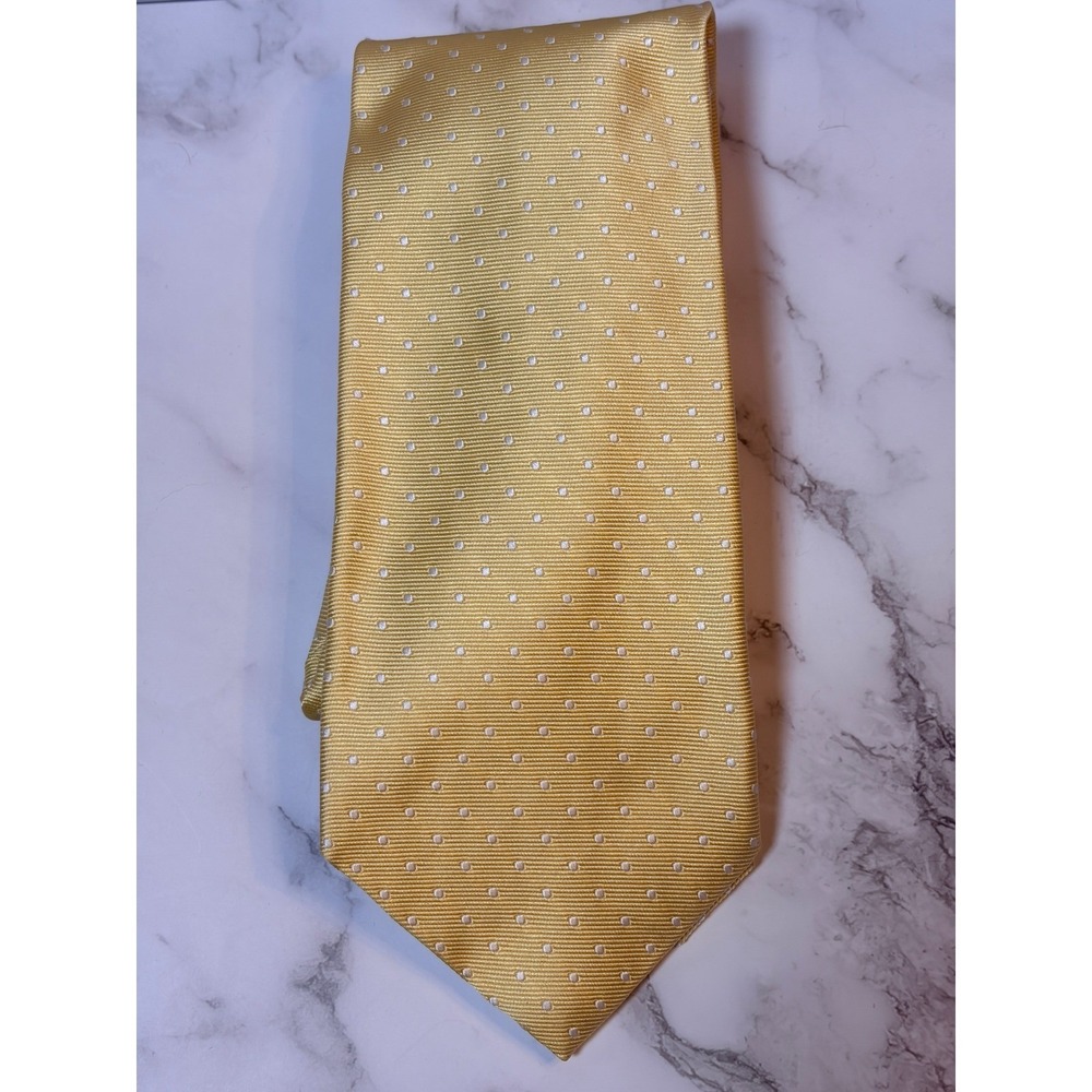 Brooks Brothers Makers Yellow White Dot Silk Tie Woven Italy Made USA Preppy NWT - Picture 1 of 8